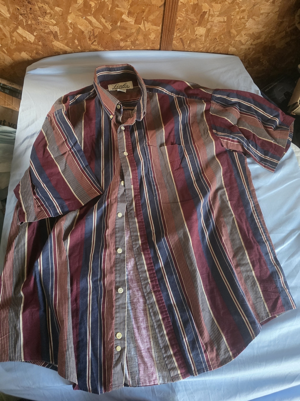 Classic Men's Short-Sleeve Button-Down Shirt - Burgundy & Navy Stripes
